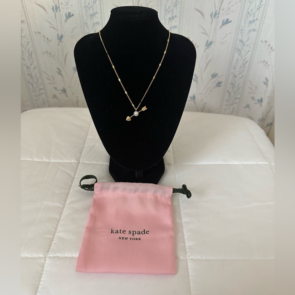 Kate Spade Gold Necklace with Bow and Pearl